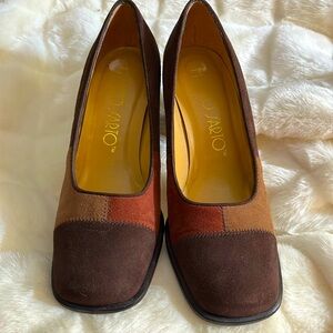 Franco Sarto L-Genio Chestnut Multi Brown Shades Suede Heels Womens Size 7M